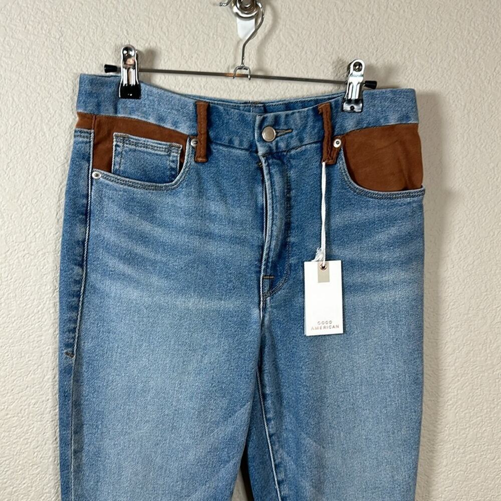 Good American Good Legs Suede Mixing Skinny Jeans Denim Light Wash Mixed - Picture 4 of 9
